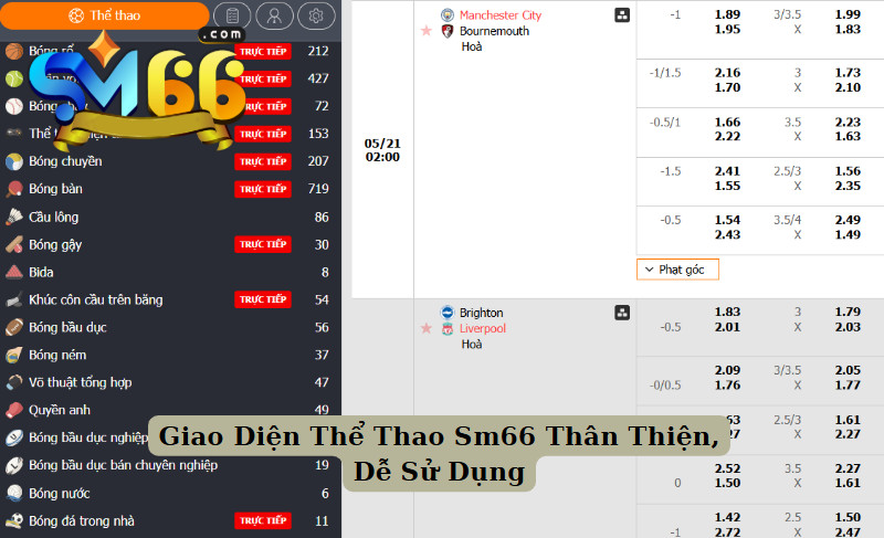 Giao Diện Thể Thao Sm66 Thân Thiện, Dễ Sử Dụng